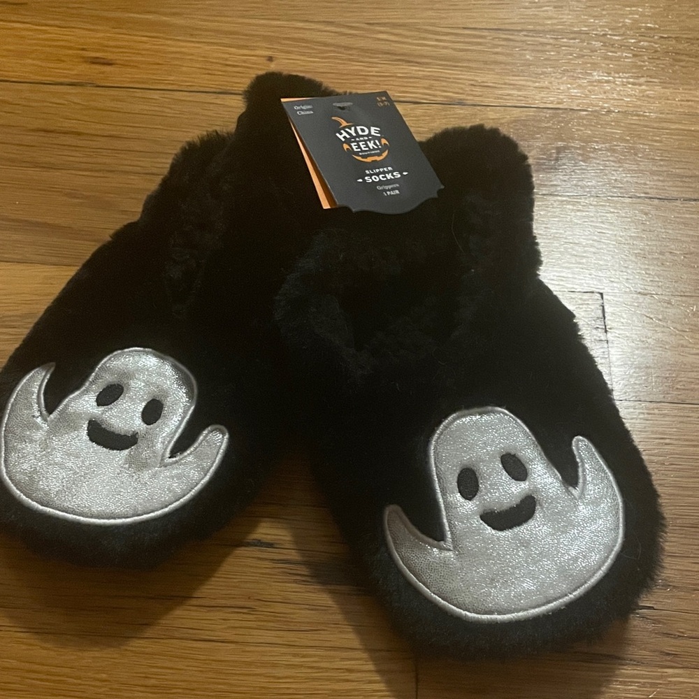 Women’s Ghost Slipper Socks - Black and Silver